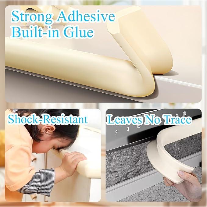 Baby Proofing Edge & Corner Protectors, 1 Roll White Foam L-Shape Self-Adhesive Bumper Strip + 8Corner Guards, Wall & Furniture Safety Bumpers for Nursery, Kitchen, Fireplace, Table, Desk