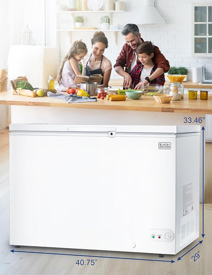 BLACK+DECKER 10 Cu. Ft. Chest Freezer, Deep Freezer with Top Opening, Freezer Chest with 2 Removable Storage Baskets, Mechanical Temperature Control, Manual Defrost, R600a Refrigerant,BCF1000E,White