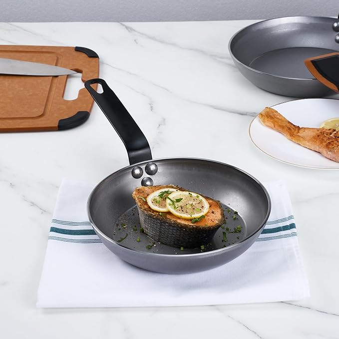 Restaurantware Fry Pan 1 Pack of 7.8 Inches Carbon Steel Non-Stick Searing Pan With Ergonomic Handle Silver For Sauteing and Omelets