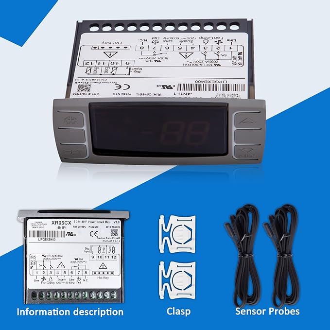 for Dixell XR06CX-4N1F1 Temperature Controller, Fit for 120V 50-60hz Commercial Refrigerators/Freezer,for Dixell Temperature Controller with Sensor Probe (4N1F1)