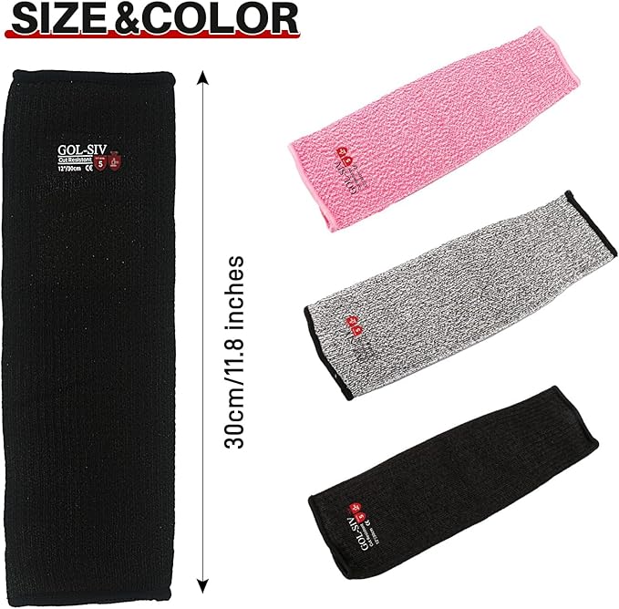 Arm Protectors For Thin Skin And Bruising, Cut Resistant Sleeves For Men Women, Kevlar Sleeves,A5 Level Protection Arm Sleeves For Gardening (Black, 2pairs, 11.8 In)
