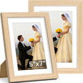 Vittanly 5x7 Picture Frame Set of 2, Solid Wood Frame for Wall or Tabletop, Display Photo 4x6 with Mat or 5x7 without Mat, Natural