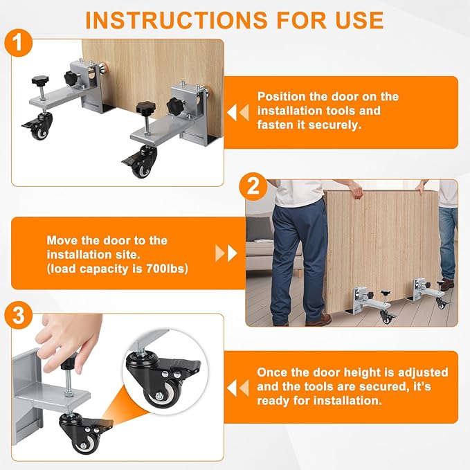 2PCS Door Installation Tool Kit,Heavy Duty Door Lifter Dolly for 1-3/8" to 2-1/2" Pre-Hung, Slab, Front Doors,Steel Door Dolly Installation Tools for Commercial & Residential Use