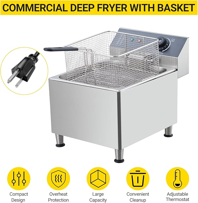 11L Electric Deep Fryer, 1700W Heavy Duty Oil Fryer with Max/Min Oil Mark & Drain Valve, Perfect for Fried Chicken French Fries Shrimp