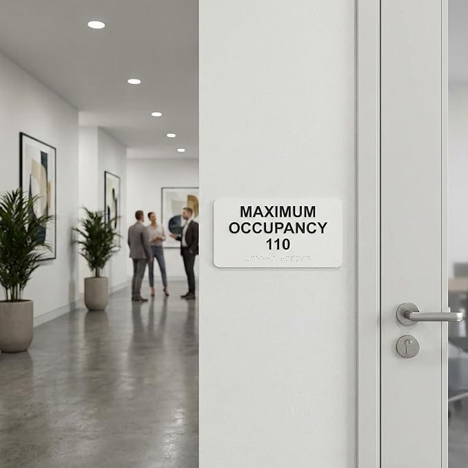 ALPHA DOG ADA SIGNS Custom Maximum Occupancy Sign 4x8 Inch - Personalized Room Capacity Limit Sign with Grade 2 Braille - ADA Compliant Business Signage - Made in USA - White