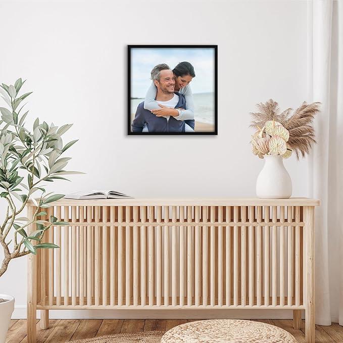 Americanflat 17x17 Picture Frame with Polished Plexiglass - Streamline Collection - Thin Border Square Frame for Wall Display - Hanging Hardware Included - Black