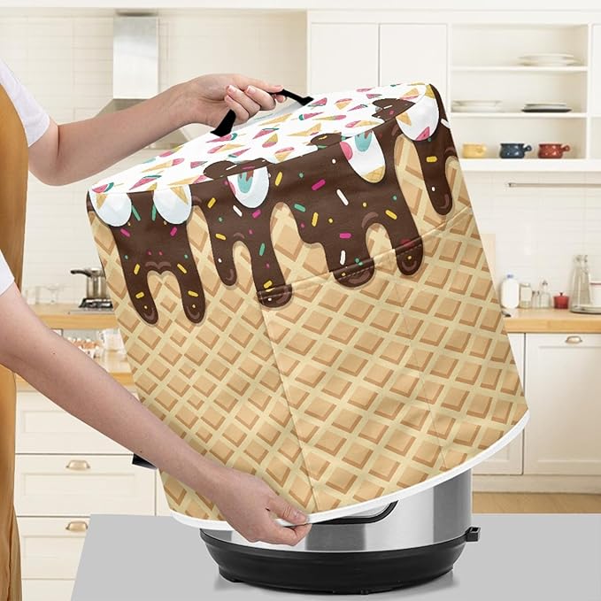 Xoenoiee Chocolate Ice Cream Pattern Pressure Cooker Cover for 6 qt Instant Pot, Kitchen Appliance Dust Cover with Pockets for Rice Cooker Air Fryer Slow Cooker