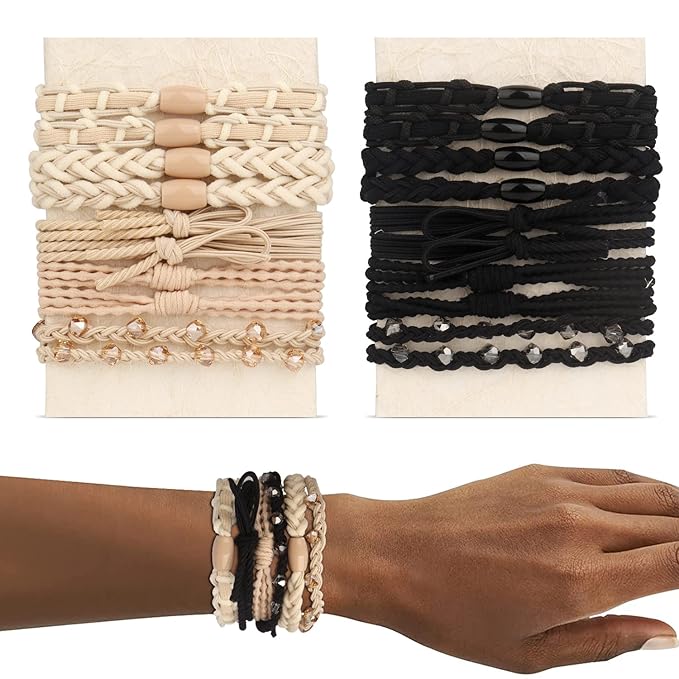YONOY 20 Pcs Boho Hair Ties for Women, 5 Styles Cute Bracelet for Thin and Thick Hair/Pony Tails, No Damage Elastics
