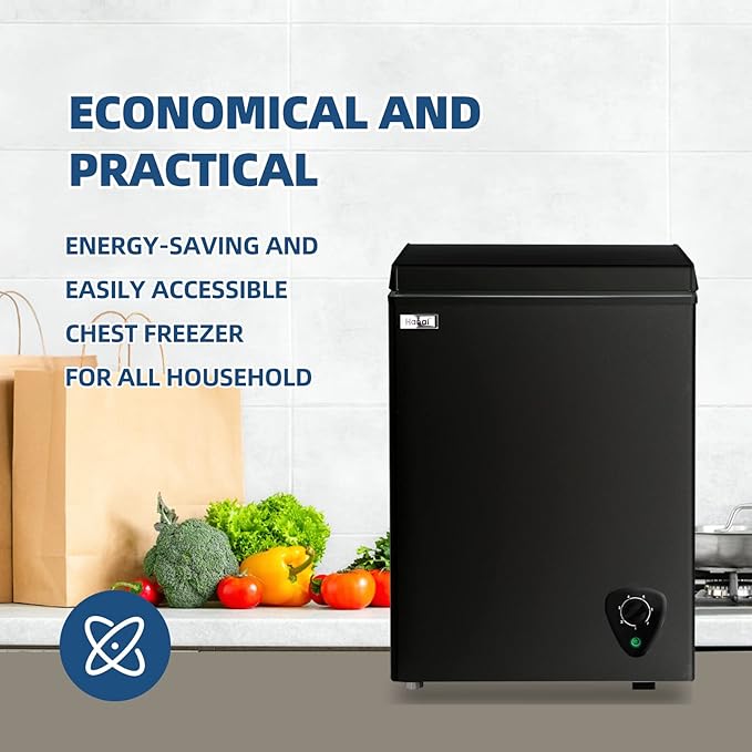 WANAI Chest Freezer 3.5 Cu.Ft Small Deep Top Door Mini with Removable Basket, Low Noise, 7 Adjustable Temperature and Energy Saving Perfect for Home Garage Basement Dorm or Apartment Black