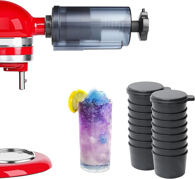 Shaved Ice Attachment for KitchenAid Stand Mixer with 16 Ice Molds, Snow Cone Maker, Ice Shaver Accessories for Stand Mixers Create Fluffy Snow-like Ice Treats at Home