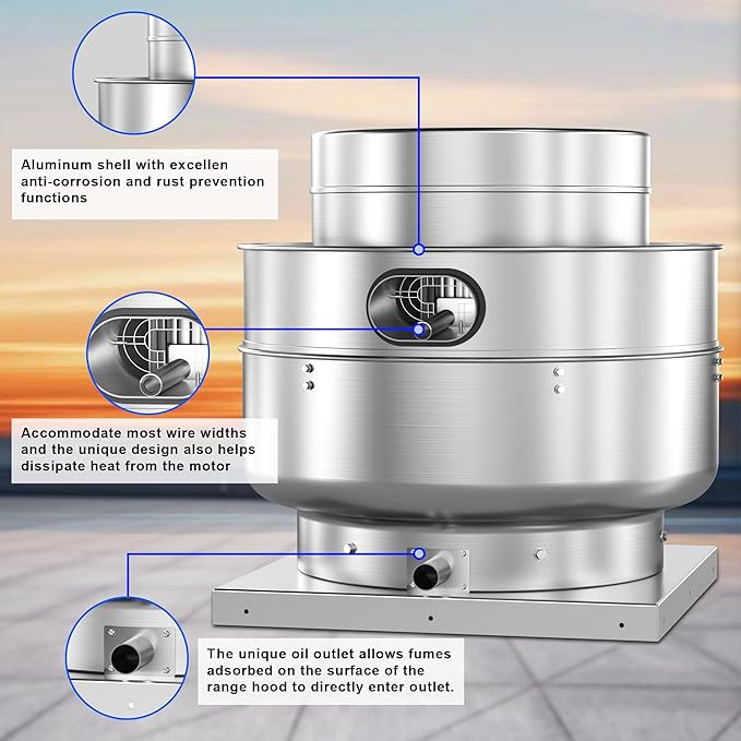 Restaurant Hood Grease Rated Exhaust Fan- Food Truck High Speed Direct Drive Centrifugal Upblast Exhaust Fan 1HP 110 Volt Single Phase Motor 3500 CFM