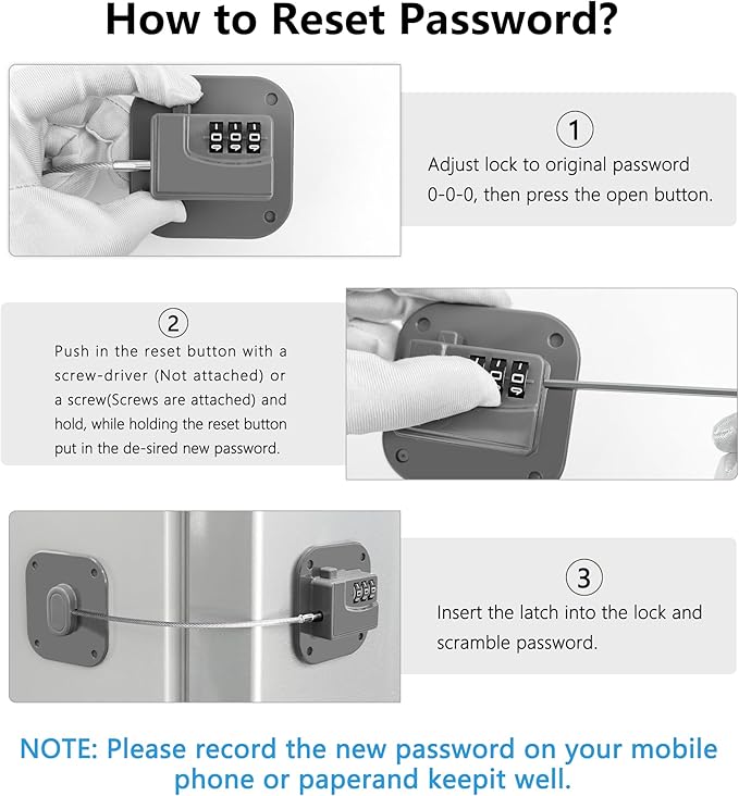 Refrigerator Lock, Heavy Duty Fridge Lock, Combination Lock for Refrigerator Cabinets, Drawers, Safety, Easy Install No Keys Needed (Grey-4Pack)