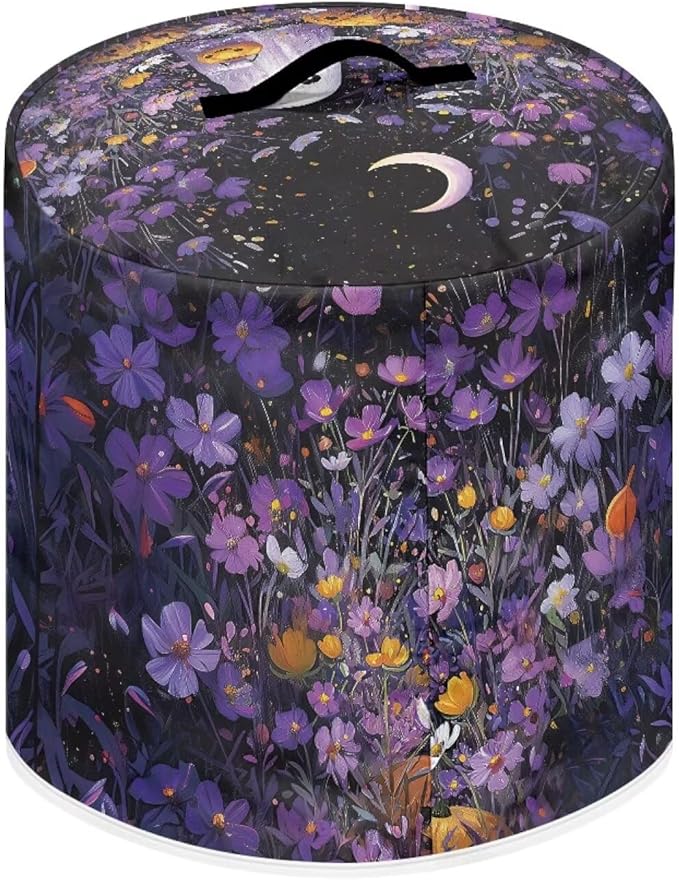 Purple Floral Halloween Ghost Dust Cover for Kitchen Accessories 3 Quart Pressure Cooker Air Fryer Rice Cooker Dust Cover with Top Handle and Storage Pocket