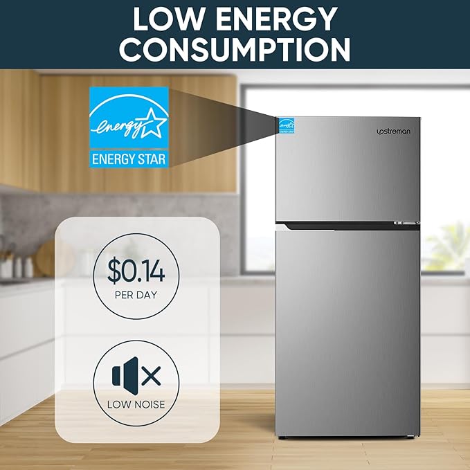 Upstreman 17.6 Cu.Ft Top Freezer Refrigerator Large Capacity Refrigerator, Frost Free, ENERGY STAR, Adjustable Thermostat, Fingerprint Resistant Stainless Steel, Reversible Door