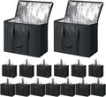 Kenning 15 Pcs Large Insulated Reusable Grocery Bags with Sturdy Zipper and Handles Foldable Washable Cooler Totes Heavy Duty Hot or Cold Food Delivery Bag for Food Transport Travel Lunch (Black)