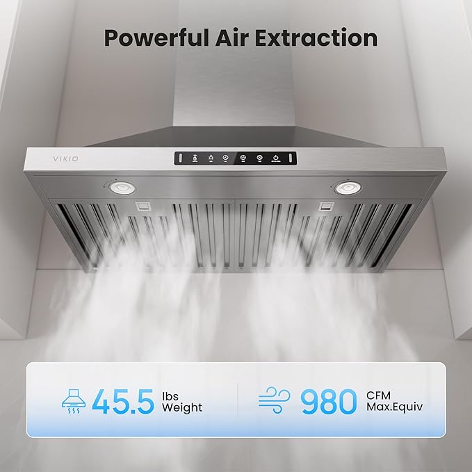 30 Inch Pro Wall Mount Range Hood 980CFM, Direct 3 Speed Panel with Gesture & Touch Control, Ducted/Ductless Stainless Steel Kitchen Vent Hood, Delay Shut-Off, Includes Duct & Filter