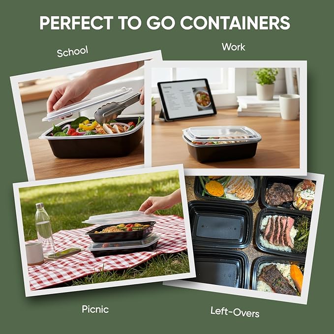 24 oz 50 Pack Meal Prep Containers BPA Free Leakproof Stackable Food Storage Containers with Lids, Microwave & Dishwasher Freezer Safe Reusable To Go Containers Bento Box Style Take Out Clear Plastic