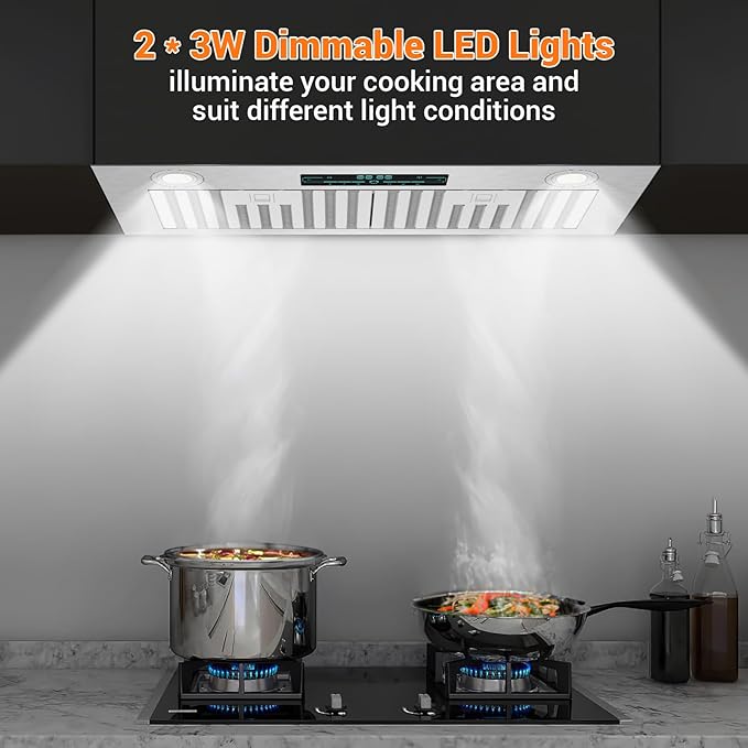 KMB02-30 Range Hood Insert 30 Inch, 900 CFM Built-in Range Hood, Stainless Steel Kitchen Vent Hood with 4-Speed,Ducted/Ductless Hood Range with Bright LED Lights, Smart Control Panel