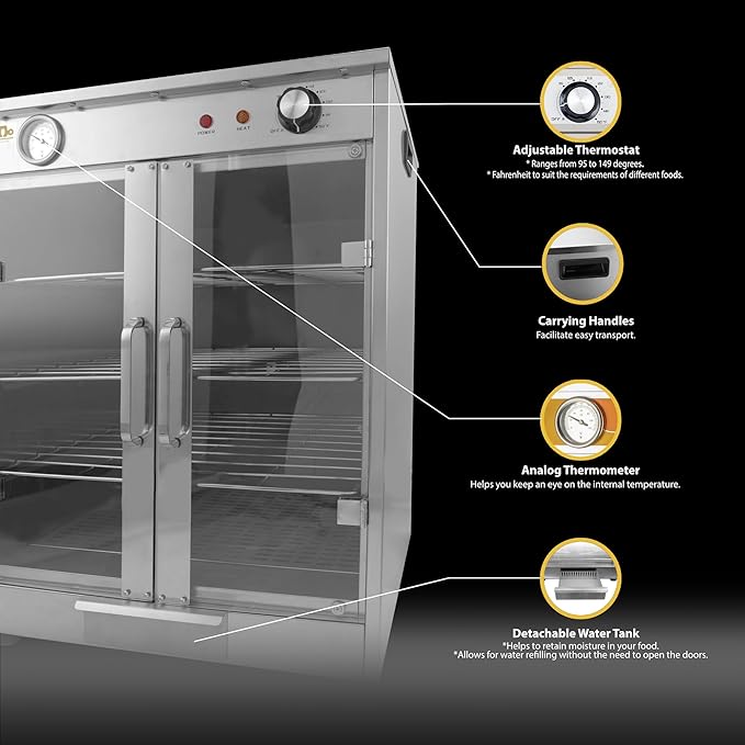 4-Shelf Electric Hot Box Food Warmer Accommodating up to (8) 16" Pizza Boxes, Countertop Heated Holding Cabinet for Pretzels, Warming Machine for Home Commercial Use, w/Water Drawer, 120V 600W