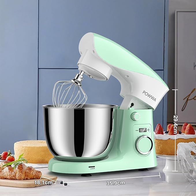 Stand Mixer, 6.5QT 10 Speeds Tilt-Head Electric Stand Mixer, 3-In-1 Kitchen Mixer with Bowl, Dough Hook, Whisk and Beater, Food Mixer for Baking and Daily Use (Green White)