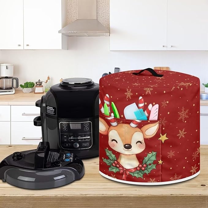 Moose Air Fryer Cover Dust Cover Compatible with Instant Pot Dust Protection Kitchen Appliance Cover with Top Handle and Storage Pockets Thanksgiving Holidays Decor M