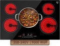 K&H 5 Burner Electric Cooktop - 30 Inch Built-In Radiant Ceramic Stove Top - 9 Power Levels & Touch Control, Compatible with All Cookware, 240V, 9000W High-Power Built-in Electric Stove, CE30-8808NF