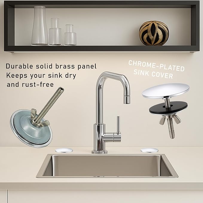 2 Pcs Solid Brass Kitchen Sink Hole Cover, 2 Inch Faucet Hole Cover, Polished Chrome Finish Tap Hole Plate Stopper Cover, Countertop Hole Cover for Kitchen and Bathroom Sinks (Polished Chrome)