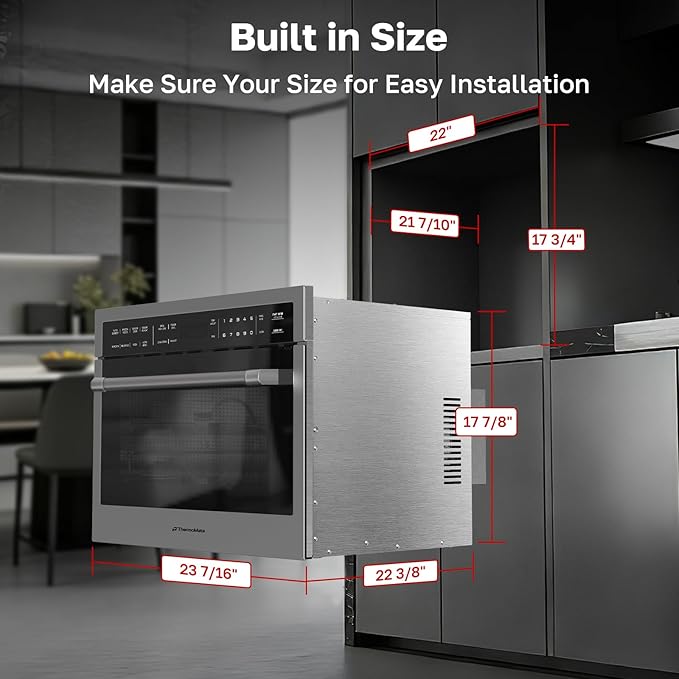 24 Inch Built-in Microwave and Convection Oven Combination, ThermoMate 1.6 Cu. Ft. Wall Oven Microwave Combos, 1000 Watt Power, Sensor Cook, Touch Control LCD Display, Stainless Steel Finish