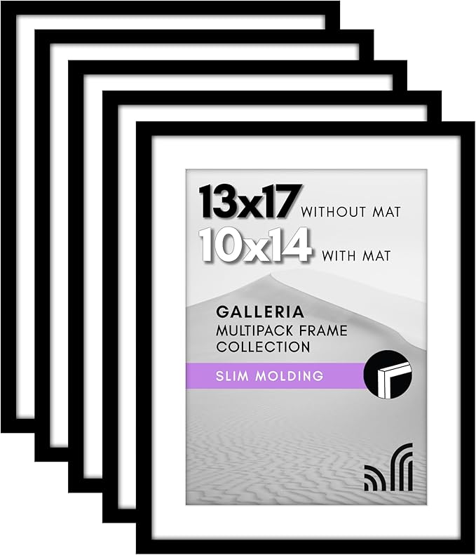 Americanflat 12x18 Poster Frame with Polished Plexiglass - Set of 5 - Use as 11x17 Frame with Mat or Display 12x18 Photo Without Mat - Galleria Collection - Picture Frames for Wall Display - Silver