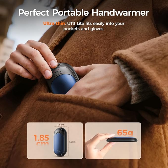 OCOOPA Magnetic Hand Warmers Rechargeable 2 Pack, UL Safety Heat 100-126°F, 3-Settings, Pocket-Sized, Max. 8 Hrs Long Lasting,Great for Raynauds, Golf, Hunting, Camping, Gifts for Men Women, UT3 Lite