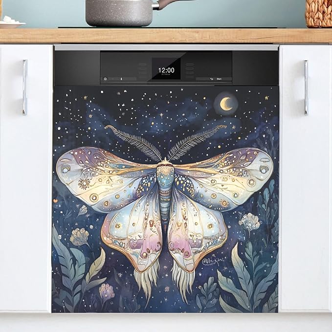 Moth Dishwasher Magnet Cover Front Dishwasher Cover Magnetic Home Cabinet Decals Appliances Stickers Refrigerator Decor, 23x26in