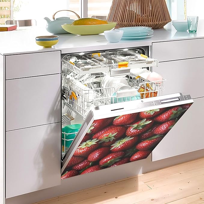 Strawberry Fruit Red Dishwasher Magnet Cover for Front Panel Magnetic Dishwasher Cover Decorative Refrigerator Magnet Covers Appliances Stickers for Kitchen Decor, 23" x 26"