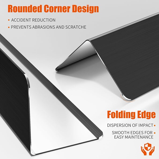 1x1x48 Inch 304 Stainless Steel Black Wall Corner Guards (5-Pack) Heavy Duty Rounded Corner Protector, Smooth Folded Edge Design for Wall Protection 90° Angle Metal Edge Guard Stainless Steel Slab
