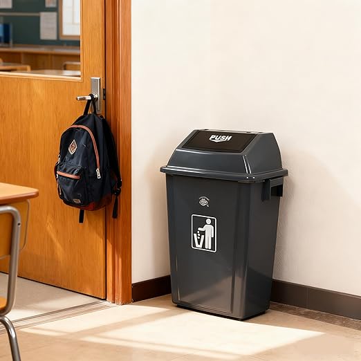 13 Gallon Swing Top Garbage Can, Plastic Waste Bin with Lid, Kitchen Trash Can, 4 Pack, Gray