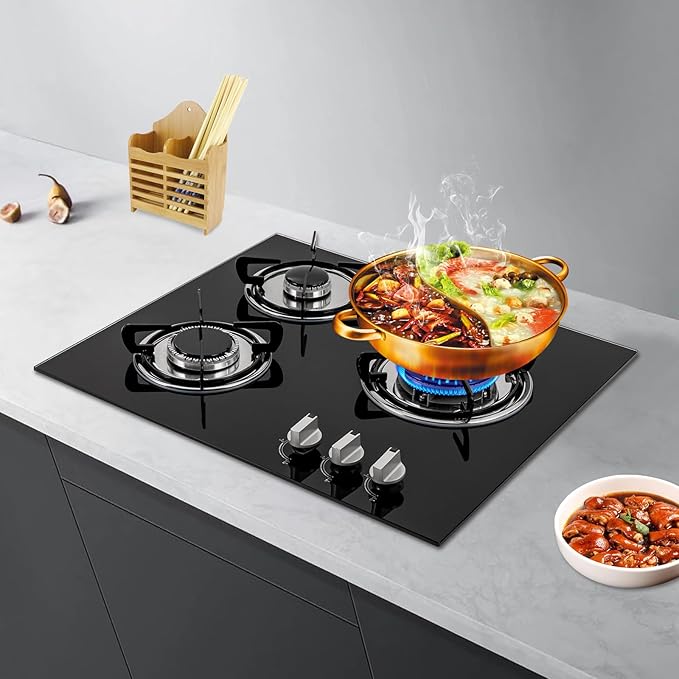 Built-in Gas Cooktop,3 Burners Gas Stovetop,NG Cooktops with Glass panel,countertop with Auto Shutoff, Hob for kitchen