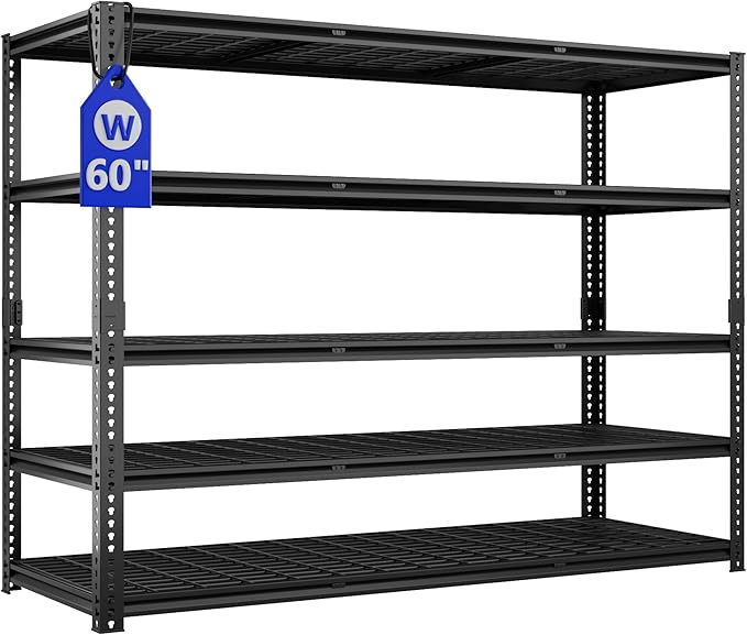 60" W x 24" D x 72" H Garage Shelving Heavy Duty Metal Shelving 3030LBS Storage Shelves Adjustable Metal Shelves for Storage Industrial Garage Shelves for Warehouse Basement
