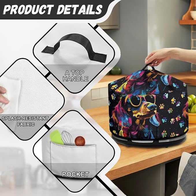 Dachshund Dog Paw Print Slow Cooker Dust Cover with Storage Pocket and Handle Easy to Use Kitchen Appliances Accessory Rice Cooker Cover Fit Most 6/7/8 Quart Air Fryer