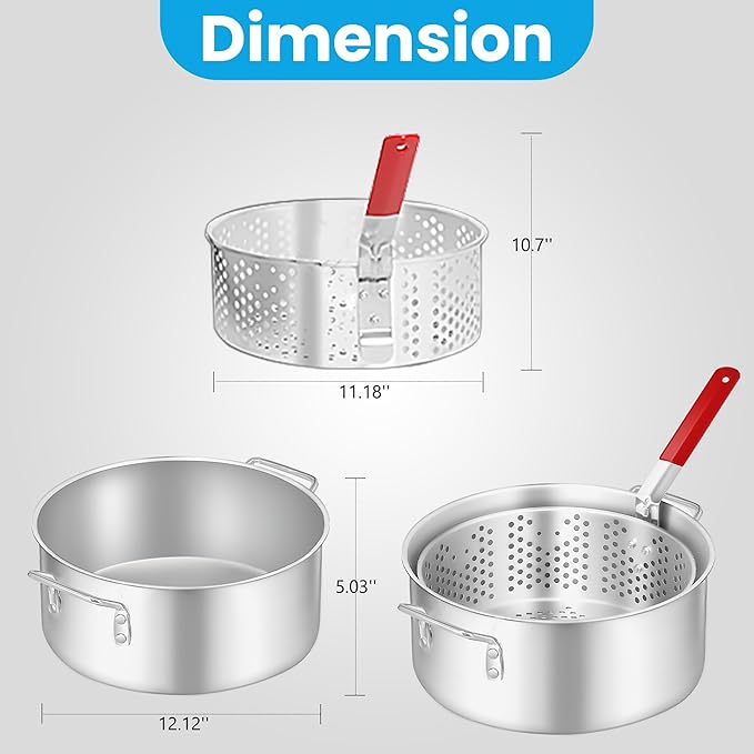 10QT Outdoor Fish Fryer Kit – Heavy-Duty Aluminum Pot & 6.7QT Basket, Propane Deep Fryer for Seafood, Turkey, Chicken & More