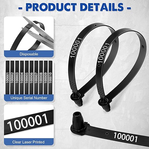 Roowest 1000 Pcs Plastic Truck Trailer Door Seals, Tamper Evident Security Tags, Numbered Safety Disposable Locks for Container Logistics Transport Package Shipping(Black)