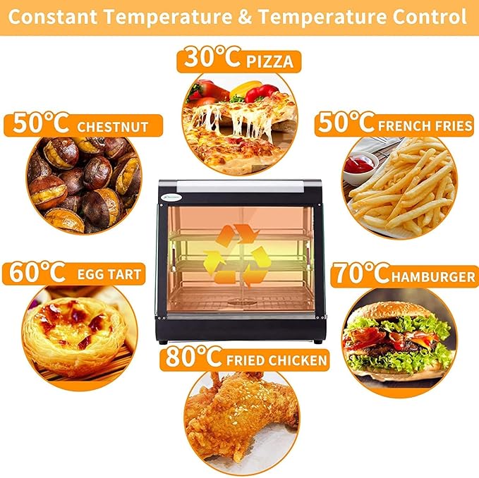 26'' Food Warmer Display Hot Food Countertop Case Commercial Buffet Restaurant Heated Cabinet 3 Tier Food Showcase for Catering Pizza Empanda Pastry Patty Warmer L26 x W19 x H25