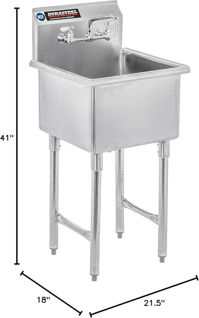 DuraSteel 304 Stainless Steel Utility Sink - 18 Inch Freestanding Prep Sink with Faucet - Dual CEC & NSF Certified Wash Station for Kitchen, Laundry, Garage & Restaurant