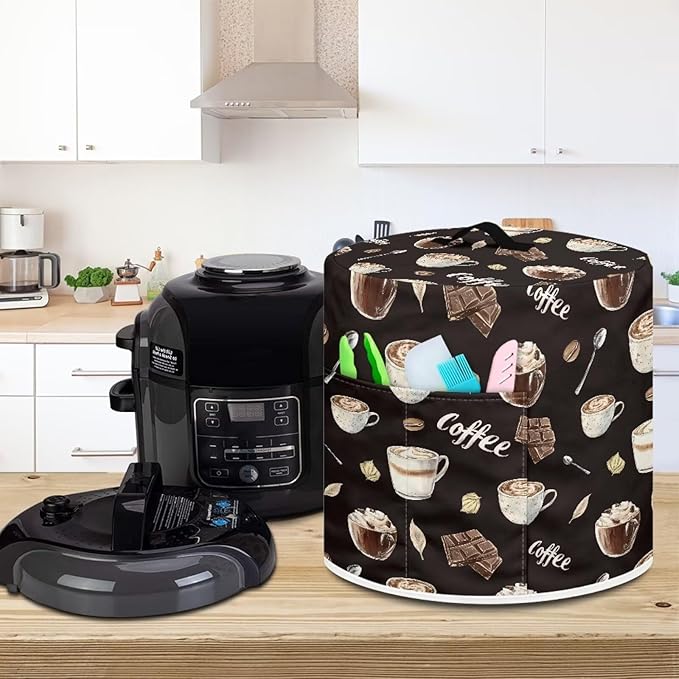 Chocolate Latte 6 Quart Pressure Cooker Dust Cover with Top Handle and Storage Pocket Kitchen Appliance Decor Air Fryer Rice Cooker Covers Machine Washable