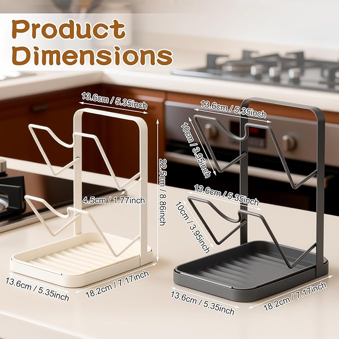 Kitchen Pot Lid Storage Rack, Pot Lid Holder With Tray, Multifunctional Double-layer Kitchen Organizer Stand, Lid And Spoon Rest While Cooking for Stove Top (Begie)