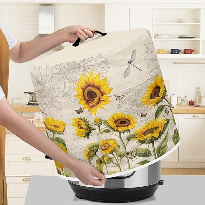 Sunflower Air Fryer Cover Washable Pressure Cooker Dust Cover for 8 Qt Small Kitchen Appliance Cover with Top Handle Dust Protection Bread Cover for Home Decoration