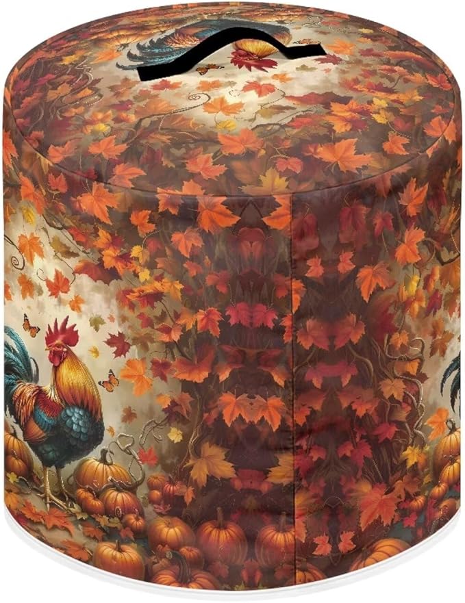 Xoenoiee Rooster Maple Leaf Kitchen Appliance Dust Cover with Pockets, Electric Pressure Cooker Cover Compatible with Crock Pot, Rice Cooker Covers Fall Decor, for 6 Qt Pot