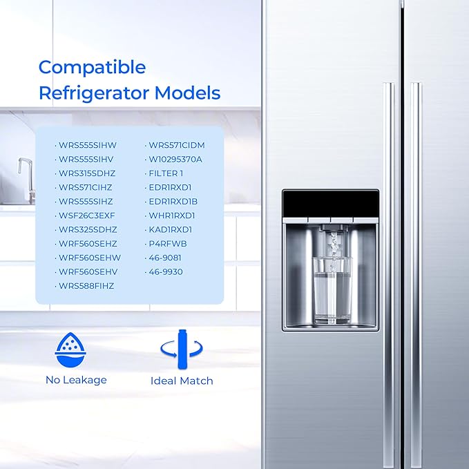 EDR1RXD1 Water Filter Replacement, Compatible with Maytag MRSF4036PW, MRSF4036PB, MRSF4036PZ, MSS25C4MGZ, MSS25C4MGB, MFW2055FRZ, MSS25C4MGW, MFF2055FRZ, MSC21C6MFZ, 1 Pack
