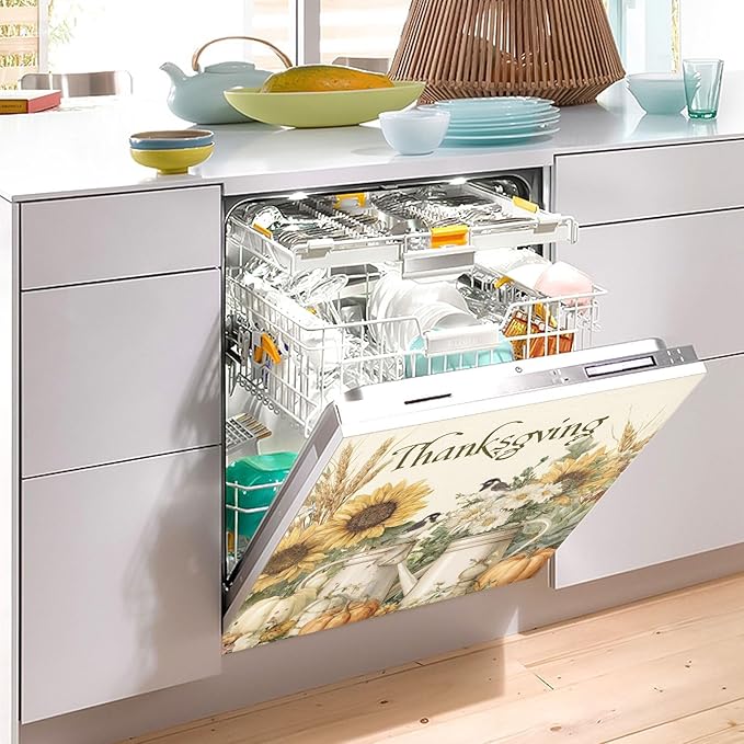 Fall Yellow Sunflower Thanksgiving Dishwasher Magnet Cover for Front Panel Magnetic Dishwasher Cover Decorative Refrigerator Magnet Covers Fridge Panel Decal for Home Decor, 23" x 26"