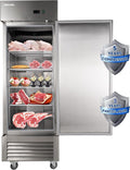 JINSONG 27" Commercial Reach-In Freezer, 23 Cu.Ft Stainless Steel Single Solid Door Freezer with 4 Adjustable Shelves & 4 Casters, for Restaurant, Bar, Shop, Home