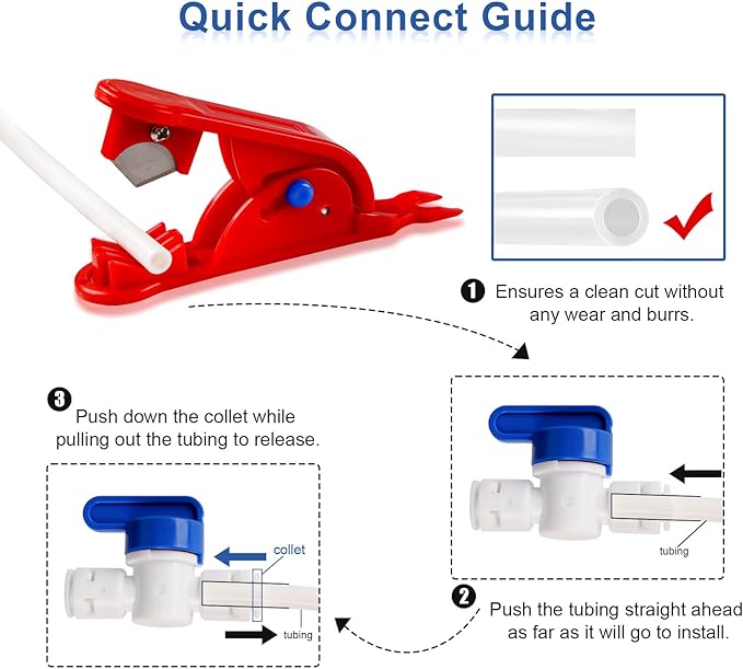 49.2Ft Refrigerator Water Line Kit for 1/4" OD Water Supply Pipe Tube, Ice Maker Fridge Installation Kit with T-piece 3/8x3/8x1/4" Connection Kit for Fridge Ice Maker RO Systems Water Filter Faucet