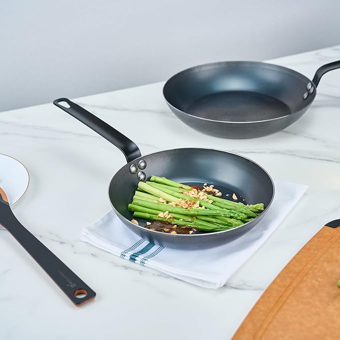 Met Lux 9.5 Inch Fry Pan, 1 Lightweight Frying Pan - Induction-Ready, Triple-Riveted, Black Carbon Steel Cooking Skillet, Durable, For Searing, Sauteing, And Browning Food - Restaurantware